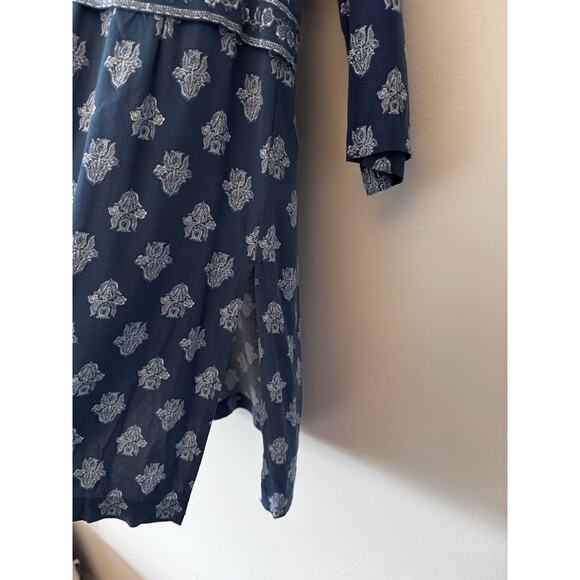 J. Jill Top Small Blue Tunic Flouse Indian Print Slit Side Lagenlook Boho Blouse - Picture 9 of 11